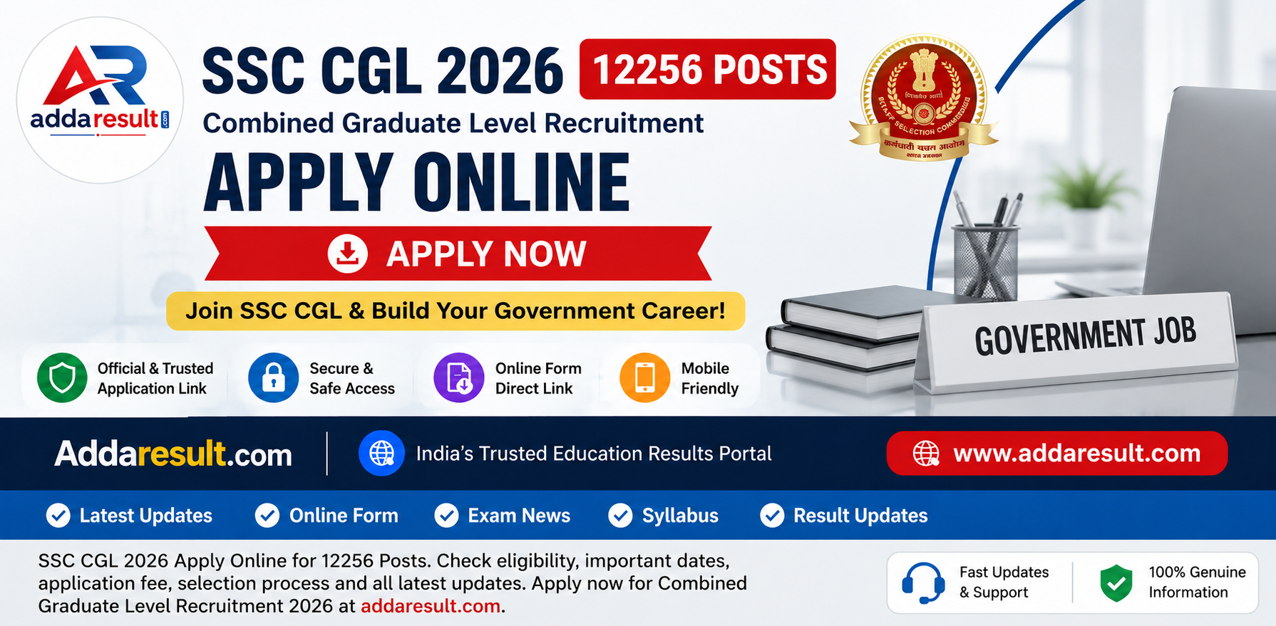 SSC CGL Online Form 2026 – Apply Now for Combined Graduate Level Exam – AddaResult.com