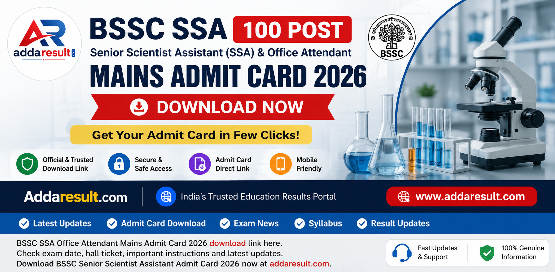 BSSC Office Attendant Admit Card 2026 Download – AddarResult.com