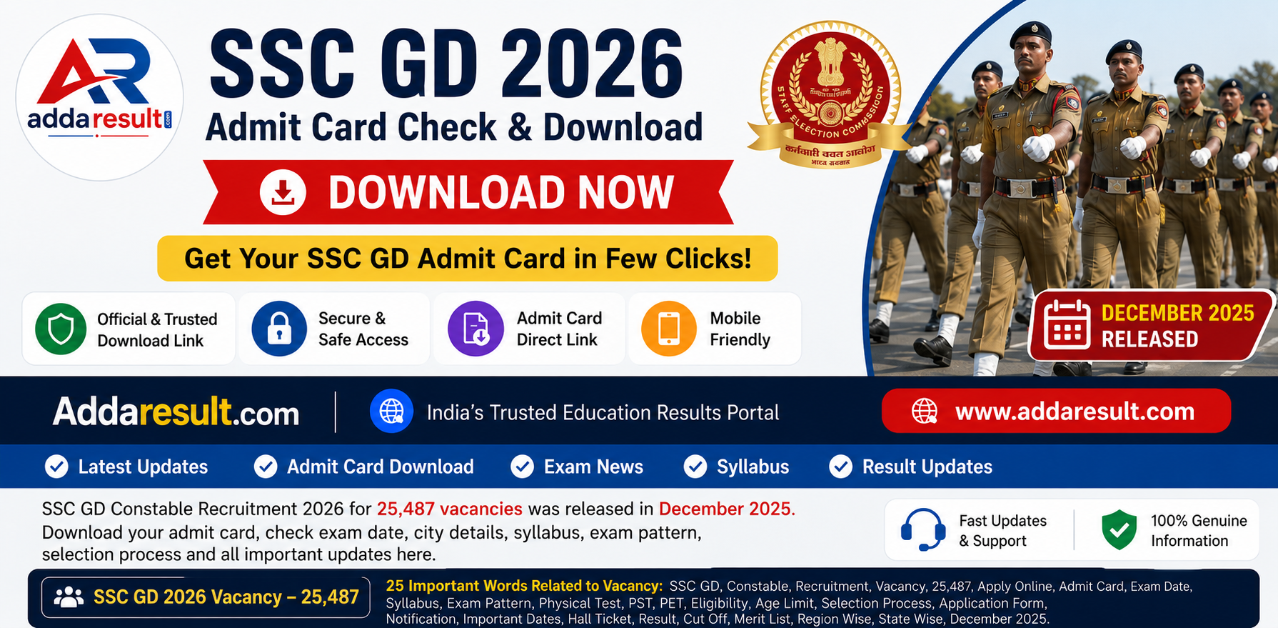SSC GD Constable Admit Card 2026 Download – AddaResult.com